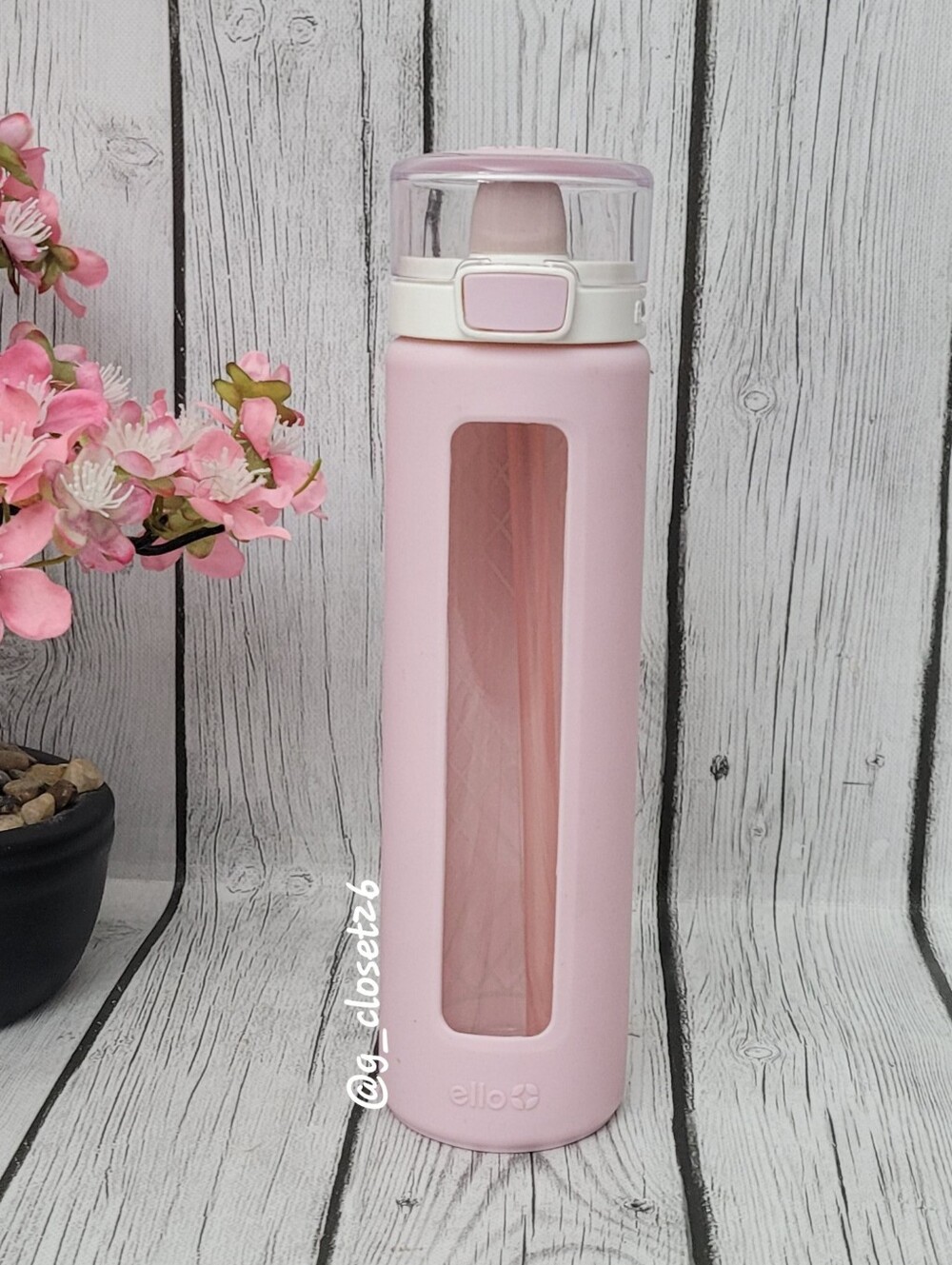 Ello Pink Glass Water Bottle with Silicone Sleeve